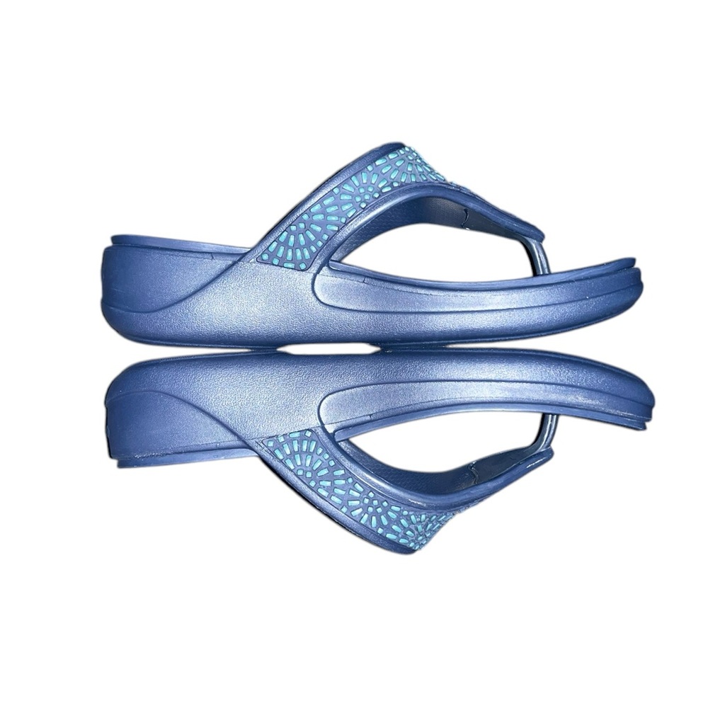 Crocs Monterey Diamante Wedge Flip Blue w/turquoise platform slides chunky sz. 6 - Picture 3 of 5